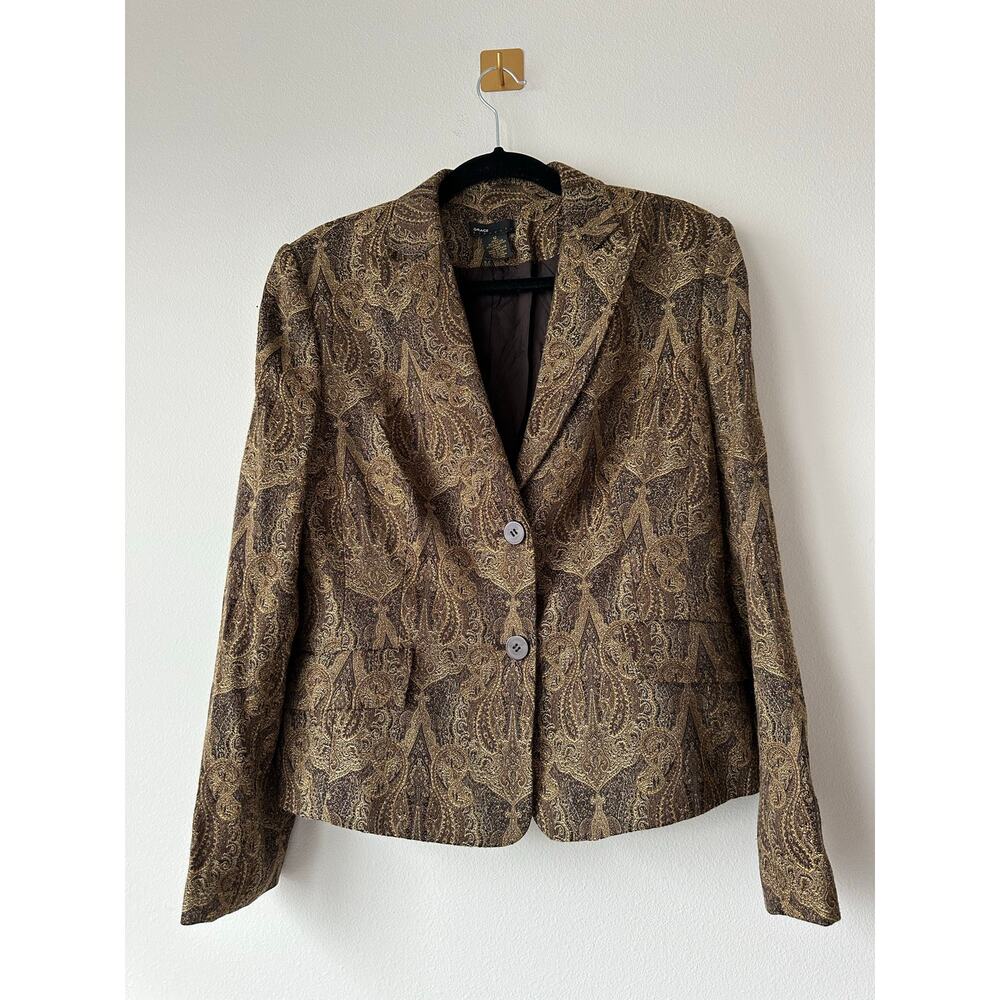 Vintage 90s  Gold Brown Paisley Tapestry Blazer Brocade Jacket 90s Boho Size 12